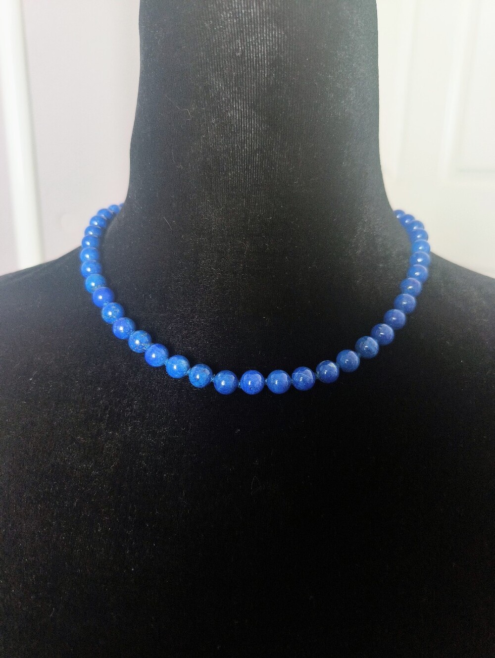 Blue Lapis Lazuli Beaded Necklace 16"